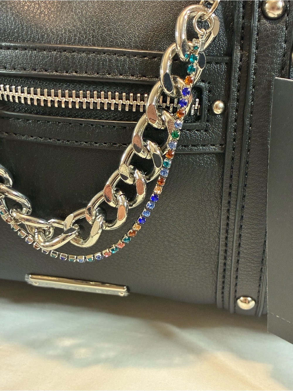 Madden Girl Black Faux-Leather Crossbody Satchel with Chain & Tassels - Picture 2 of 12